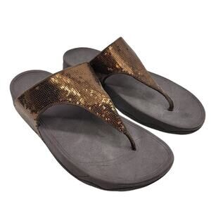 FitFlop Women's Classic Sequin Flip Flop Thong Sandals Comfortable Brown Size 11